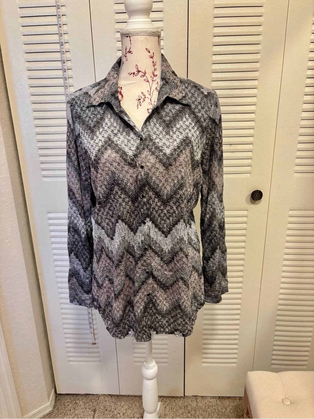 David Cline Chevron Button-Front Blouse - Black & Gray